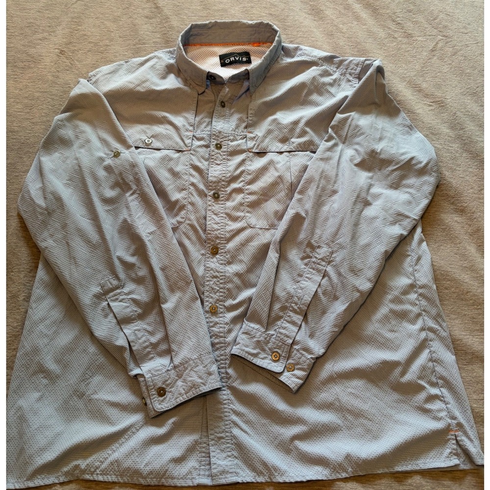 Orvis Mens Blue Micro Check Long Sleeve Vented Fishing Shirt Size XL